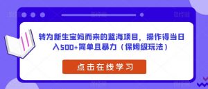 转为新生宝妈而来的蓝海项目，操作得当日入500+简单且暴力（保姆级玩法）【揭秘】-第一资源库