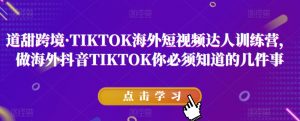 道甜跨境·TIKTOK海外短视频达人训练营,做海外抖音TIKTOK你必须知道的几件事-第一资源库