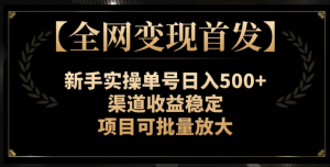 【全网变现首发】新手实操单号日入500+,渠道收益稳定,项目可批量放大【揭秘】-第一资源库