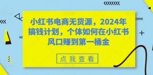 小红书电商无货源,2024年搞钱计划,个体如何在小红书风口赚到第一桶金-第一资源库