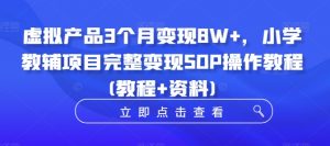 虚拟产品3个月变现8W+，小学教辅项目完整变现SOP操作教程(教程+资料)-第一资源库