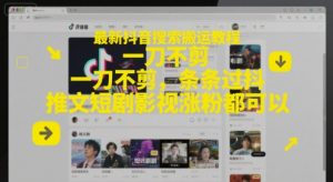 最新抖音搜索搬运教程,一刀不剪,条条过抖,推文短剧影视涨粉都可以-第一资源库