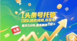 【头条号托管 】团队提供视频,你发布,每天5分钟,最高躺挣1W+【揭秘】-第一资源库