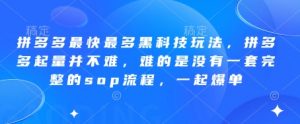 拼多多最快最多黑科技玩法,拼多多起量并不难,难的是没有一套完整的sop流程,一起爆单(更新6月)-第一资源库