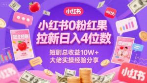 小红书0粉红果短剧拉新日入4位,数短剧总收益10W+大佬实操经验分享-第一资源库