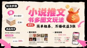 小说推文小红书多图文玩法,简单粗暴,万播收益3张-第一资源库